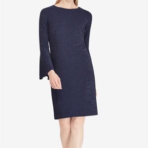 Lauren Ralph Lauren Navy Blue Glitter Bell Sleeve Cocktail Dress Size 10 NWT